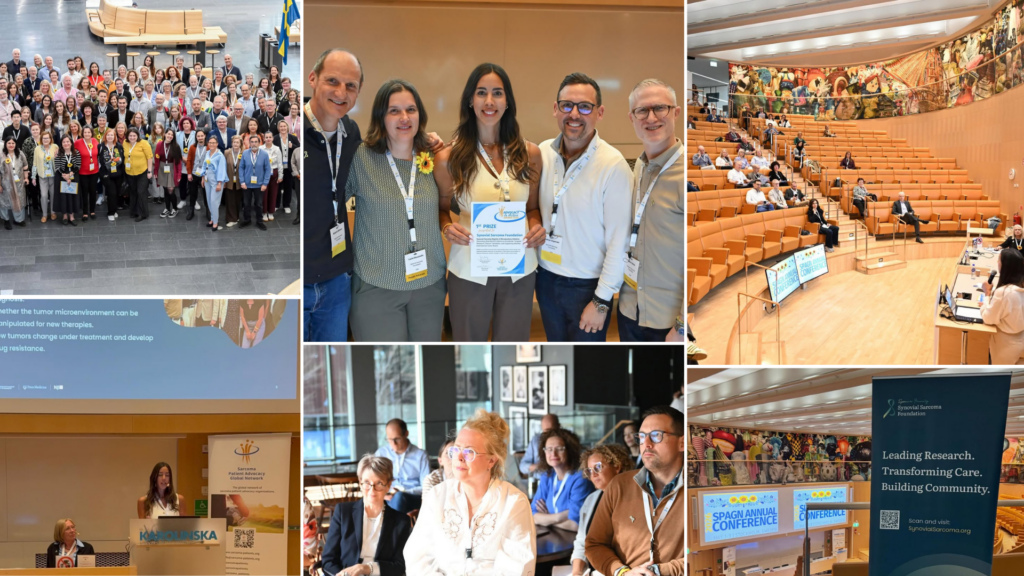 A collage of conference scenes: group photo, small group with certificate, speakers at podiums, attentive audience in a tiered auditorium, and conference banners displayed.